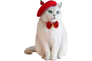 SUYUKU Katze Hut Baskenmütze Katzenbekleidung Mit Katzenhalsband Schleife Kopfbedeckung für Katzen Welpen Haustier Kostüm für Katzen (Rot)