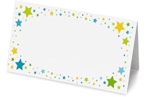 KIRSTEN MCMILLAN 50 Blue Star Name Place Cards (Pack of 50) 8cm by 4cm Table Cards Name Place Cards for Parties Weddings Party Decoration (Blue)