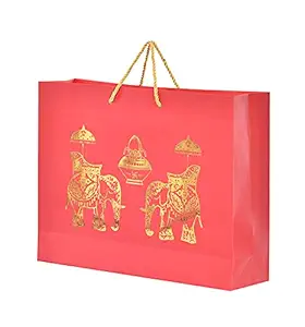 PPJ  - ELEPHANT KALASH (FOIL) PAPER CARRY BAG, 16 Inch X 12 Inch X 4 Inch for DIWALI/WEDDING/FUNCTION/BIRTHDAY/RETURN GIFTS/CHRISTMAS (Pack of 5)