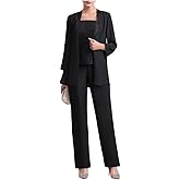Womens Pants Women's 3 Piece Chiffon Mother Of The Bride Pants Suit Beaded Jacket J 918194