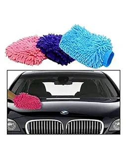 genix Microfibre Wash and Dust Chenille Mitt Cleaning Gloves (2 PCS Single Sided, Extra Large, Big Chenille Mitt Glove