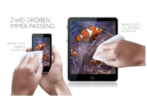 Reinigungstuch MOBiLE CLOTH Nano, 2 Stück Mehrfachpackung (weiß), je ca. 10×10 cm, Displaytuch für Smartphones, Tablets, Brillen, Kamera-Objektive und Bildschirme (Brillentuch) - 2