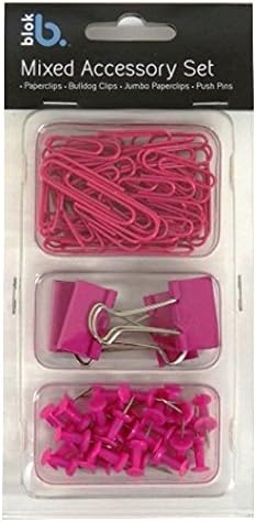 Stationery Accessory Set – Anker Pink - Small &amp; Large Paper Clips, Bulldog Clips, Push Pins