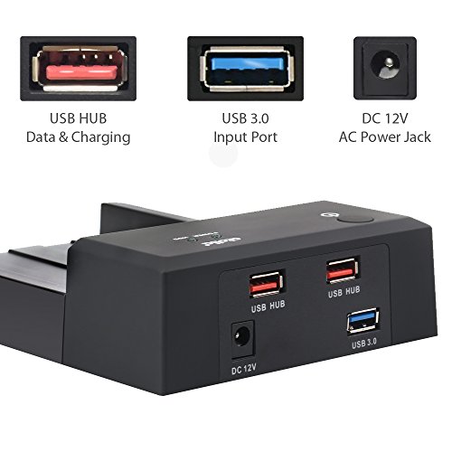 Atolla USB 3.0 Externe HDD Dockingstation für 2.5 zoll 3.5 zoll SATA HDD SSD Festplatte mit 2 Data Charging USB Ports mit 12V/2A Netzteil Unterstützen UASP and Drives 4TB(schwarz) - 3