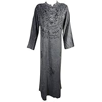 Mogul Interior Boho Chic Stone Wroks Womans Maxi Dresses Long Sleeve Renaissance Embroidered Dress (46, Grey-1)