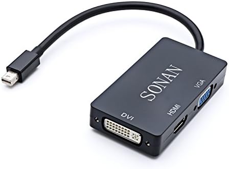 Sonan 3-in-1 Mini DisplayPort Thunderbolt to HDMI/DVI/VGA Adapter for Apple Mac Book MacBook Pro MacBook Air Mac mini, Microsoft Surface Pro (Black)