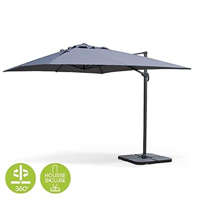 Alice's Garden - Parasol déporté rectangulaire 3 x 4 m haut de gamme - St. Jean de Luz - Gris - Parasol excentré inclinable, rabattable et rotatif à 360°.