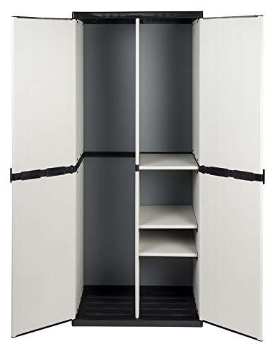 Hoher Spind Kunststoffschrank mit spritzwassergeschützter Deckel- & Bodenplatte sowie 3 Einlegeböden (2 davon verstellbar) – extra stabil, leichter Aufbau, optimal für Haushalt oder Garten - 4