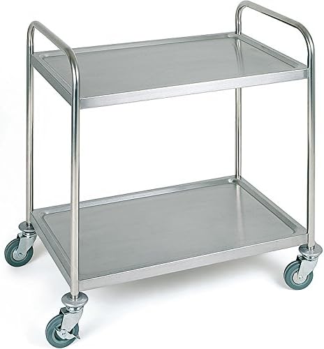 Stainless Steel Kitchen Serving Trolley - Complete with 2 Shelves and 4 Swivel Casters - Suitable Cart for Indoor and Outdoor Use