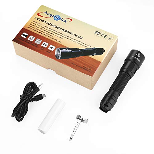 Augenblick Linterna LED Recargable Alta Potencia Real 1000 lúmenes IPX7 Impermeable Interfaz USB 5 Modos con Chip de memoria para Deportes Aire libre Camping Senderismo Herramientas domésticas