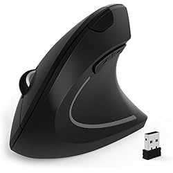 Jelly Comb Souris Verticale Ergonomique Souris sans Fil Silencieuse avec Nano-Récepteur, DPI Réglable, Interrupteur on/Off-Noir