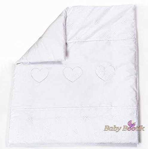 Quilt with Embroidered Heart / Duvet Filling Suitable for Crib / Pram - WHITE