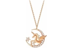 HANGYI collana unicorno bambina,con Ciondolo Luna Stella Cristallo Lucido Amicizia Regalo per Bambini Ragazze bambina Teenager Donne con Confezione Regalo di Unicorn Gioielli per Natale