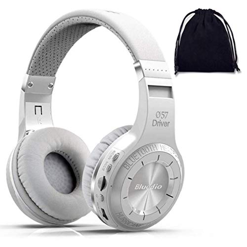 Bluedio H Plus(Turbine) Wireless Bluetooth 5.0 Stereo Headphones with Voice Control/Cloud Function, 57mm Driver Shocking Bass On-ear Headphones (with SD Card Slot/FM Radio, White)