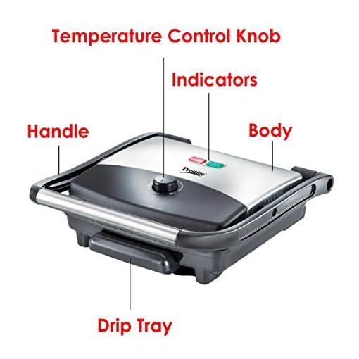 Prestige PEG 1.0 1500W Electric Griller with Detachable Oil Collector|die-cast aluminium sandwich plates|Temperature control knob|Floating hinges with lock|Large handles|Silver and Black|1 year warranty - Image 4