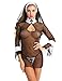 Produktbild iixpin Damenkostüm Nonne Kleid mit Haube und G-string Schwarz Erotik Dessous Reizwäsche Cosplay Kostüm mit Transparent Effekt