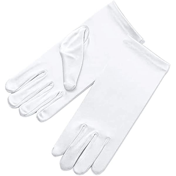 Gants De Mariage Fille - Blanc Perles Satin Coude | Déguisement Princesse (90% Nylon)