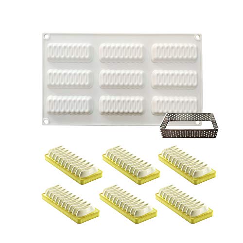 xiaoshenlu Moule de Chocolat 3D Moule en Silicone pour Glace Chocolat, Outil croustillant carré d'acier Inoxydable, 8 Trous Forme de Vague