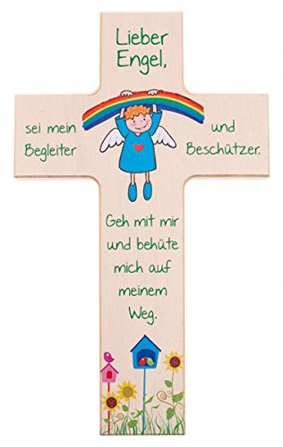 Kinder- Holzkreuz: 'Regenbogen-Engel' 20 cm