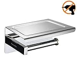 Kazeila Toilettenpapierhalter SUS304 Edelstahl rostsicheres Badezimmer Toilettenpapier Rollenhalter mit mobiler Telefon Aufbewahrungsfläche Wand Montage, Bohren und Selbstklebend – Poliertes Finish