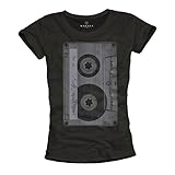 Damen Kurzarm T-Shirt Musik T-Shirt mit Aufdruck Kassette schwarz Damen Größe M