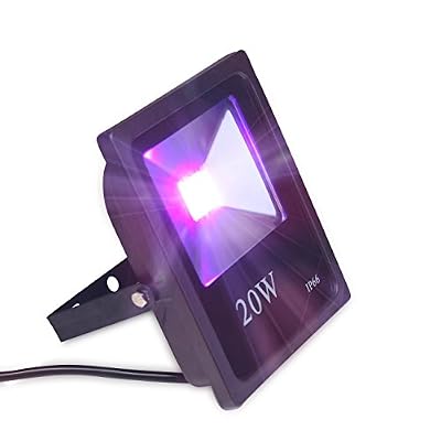 Indmird UV LED Lumière D'inondation, Lumière Noire, Haute Puissance 20W UV Ultraviolet Blacklight 85V-265V AC IP66 étanche pour les Parties, Durcissement, Colle, Blacklight, Pêche, Aquarium avec bouchon