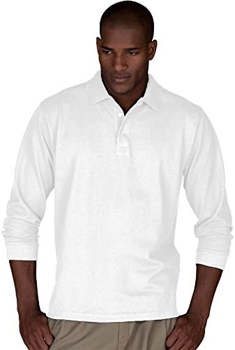 Mens Long Sleeve Pique Polo T Shirts Sizes XS to 4XL WORK CASUAL SPORTS LEISURE (3XL - XXXL, WHITE)