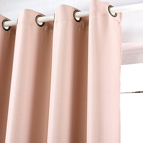 TwinkleR 2er-Set Gardine Vorhang blickdicht , Verdunkelungsvorhang Thermovorhang mit Ösen , schwere Ösenschal Verdunkelungsgardine (Rosa) - 3