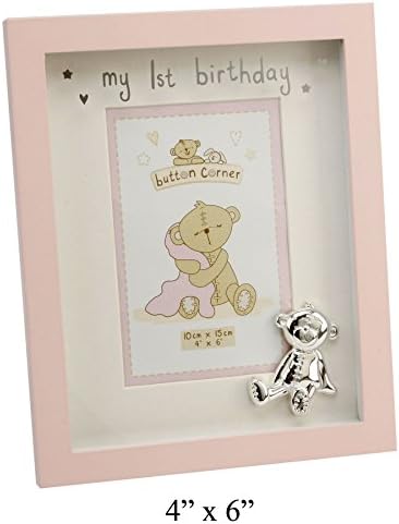 Button Corner MDF Photo Frame "My 1st Birthday" Pink 4"x6"