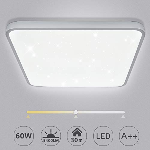 Hengda Lampada da soffitto a LED, per soggiorno, camera da letto, cucina, bagno, ufficio, IP44, 60 W cambia colore rettangolare con luce stellata, Rechteck Mit Sternenlicht