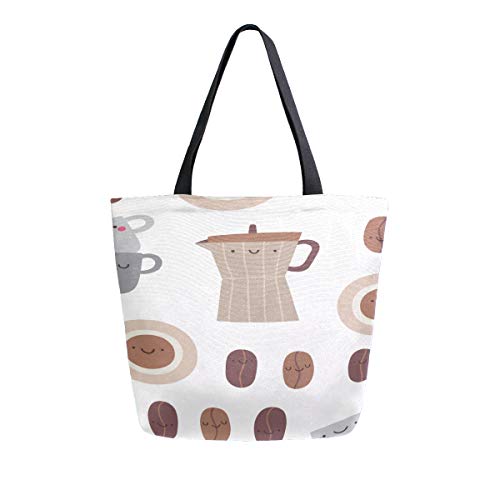Preisvergleich Produktbild Kaffeebohnen Duftende Tragbare Große Doppelseitige Casual Canvas Tragetaschen Handtasche Schulter Wiederverwendbare Einkaufstaschen Reisetasche Für Frauen Männer Lebensmittelgeschäft Reise