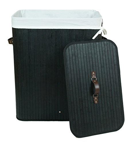 Kronenburg Bambus Wäschekorb Wäschesammler mit Deckel, Fassungsvermögen 100 L - 62,5 x 52 x 32 cm, Schwarz