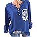 Produktbild JUSTSELL Langarmshirts Tops Damen Herbst, Frauen Muster Bluse Rundhalsausschnitt T Shirt Button-down Oberteile Roll-up Tops Casual Damentops