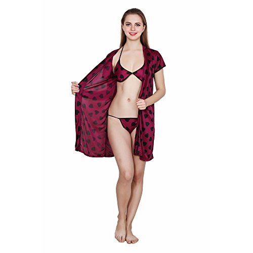 Queen Pretty Women Satin Robe With lingerie set - Purple & Black RS.399 (65.00% Off) - Amazon