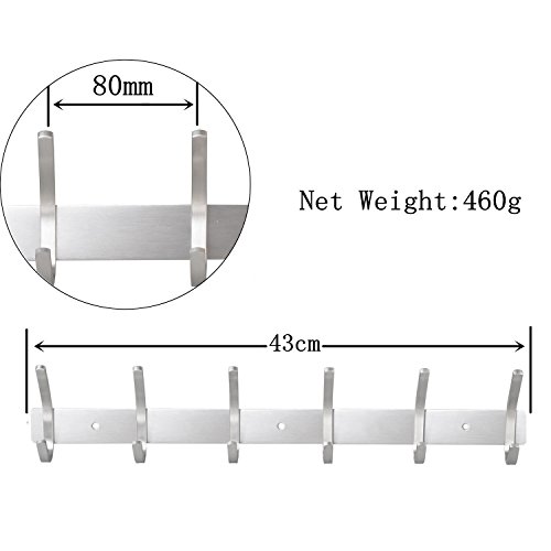 Nehome Garderobenhaken Hakenleiste Kleiderhaken Edelstahl Garderobenleiste 6 Haken Belastbar bis ca. 30kg - 6
