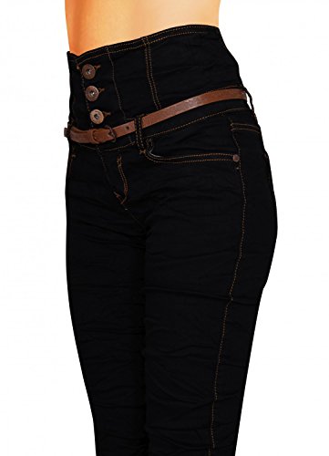 Damen Jeans Hose Skinny Corsage High Waist Röhrenjeans inkl. Gürtel (434), Grösse:36 Schwarz, Farbe:Schwarz - 