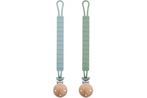 GOVVAY Attache Tetine Silicone, Lot de 2 Attaches Tétine pour Bébés Garçons et Filles, Douce Flexible Durable Pacifier Clip Chain (Vert et Bleu)