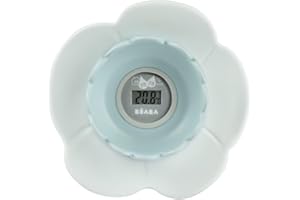 BÉABA, Termómetro de baño Lotus, Digital, Multifunción, Mide la temperatura de la habitación y del agua, Forma de flor divertida, Green Blue