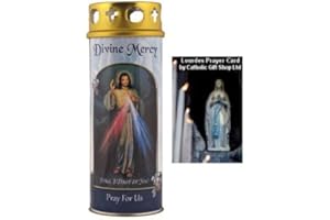 Catholic Gift Shop Ltd Divine Mercy Candle with The Chapelet Prayer of the Divine Mercy and Lourdes Prayer Card set
