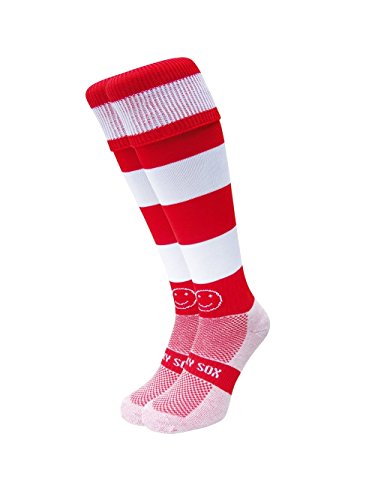 Wacky Sox Aros Clásicos Hockey Rugby De Longitud De La Rodilla Y Calcetines De Los Deportes Fútbol Rojo Y Blanco Adulto Joven De Zapato Tamaño 35-40