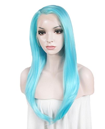 Heat Resistant Synthetic Lace Front Wig Long Straight Sky Blue