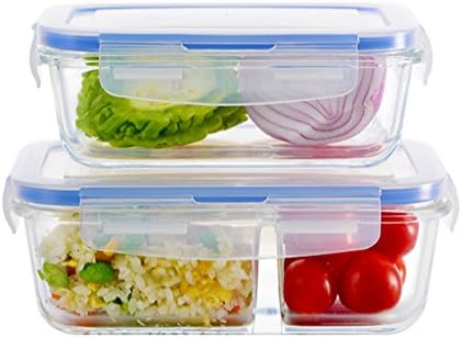NNIU Durable and Resuable Microwave Bento,Glass Lunch Boxes for Students and Adults with Carrying Bag and Compartments ( Color : Blue , Size : 540ml+800ml )