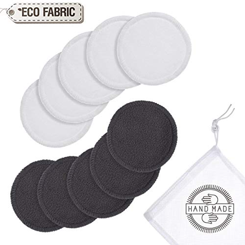 Almohadillas de bambú reutilizables para desmaquillar | Almohadillas orgánicas lavables con bolsa de lavandería | 10 almohadillas / paquete | Seguro para pieles sensibles, favorable al medio ambiente