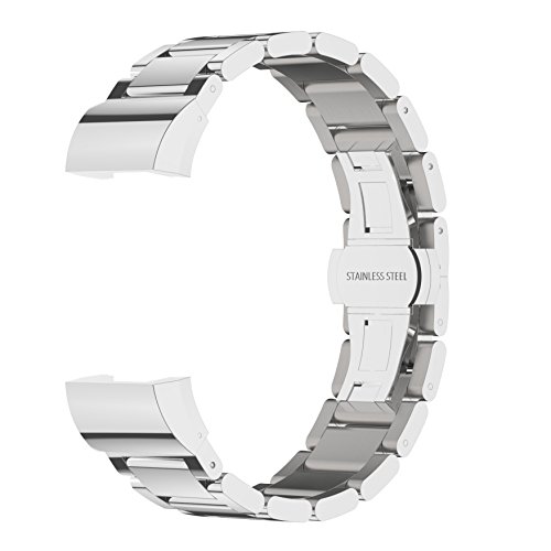 Für Fitbit Charge 2 Armband Rosa Schleife® Smart Watch Band Edelstahl Keramik armbänder Wrist Strap Uhrenarmband mit Schmetterlings Metallschließe und Schnalle Ersatzarmband Replacement Wristband für Fitbit Charge 2 Smart Fitness Watch Zur Herzfrequenz und Fitnessaufzeichnung - 2