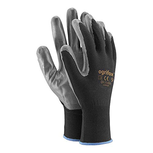 Ogrifox OX-Nitricar_Bs8 Guantes de protección, Ox.13.656 Nitricar, Negro-Gris, 8 tamaños, 240 unidades