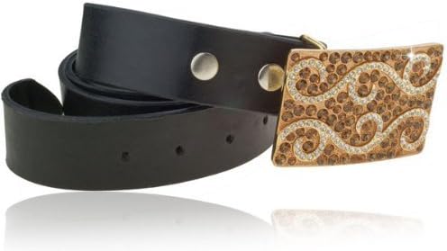 Jewelry Buckle Belt, Black Leather Strap & 14K Gold Swiss Crystals Elements Front Fasten, Topaz, Clear Diamond Colour. One Size Only Accessory, Jeans, Trousers, Gift idea Under £10, Janeo Jewels
