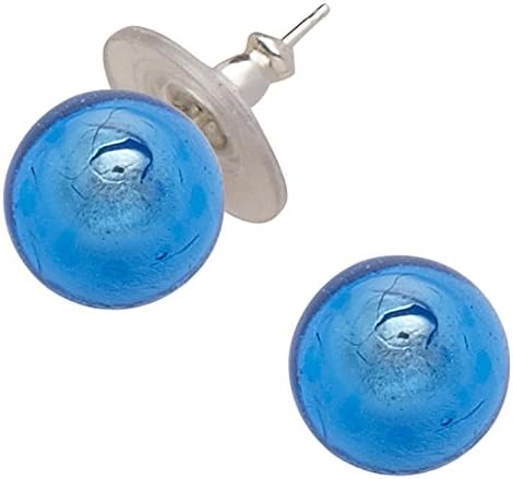 Amanti Venezia Aqua Blue Murano Glass Stud Earrings