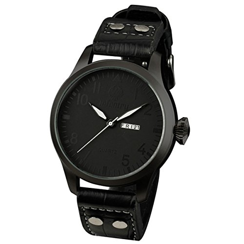 INFANTRY Herren Analoges Quarzwerk Armbanduhr Tag Datum Armee Outdoor Schwarz Leder Armband INFANTRY Herren Analoges Quarzwerk Armbanduhr Tag Datum Armee Outdoor Schwarz Leder Armband