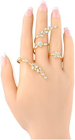 Mytysun Leaf and Flower AAA CZ Crystal Palm Cuff Wrap Bracelet with Finger Rings for Party/Bride