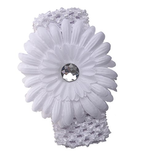 TOOGOO(R) White Gerbera Daisy Flower White Crochet Headband Gerber - girls child baby toddler apparel head hair band bow bows girl soft infant youth accessory